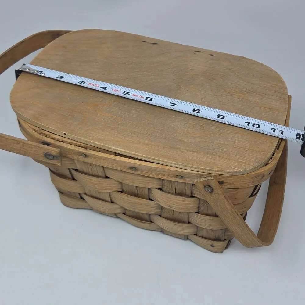 Vtg Double Handle Picnic Basket Hinged Lid Basketville Putney Vermont 10”x10”x7
